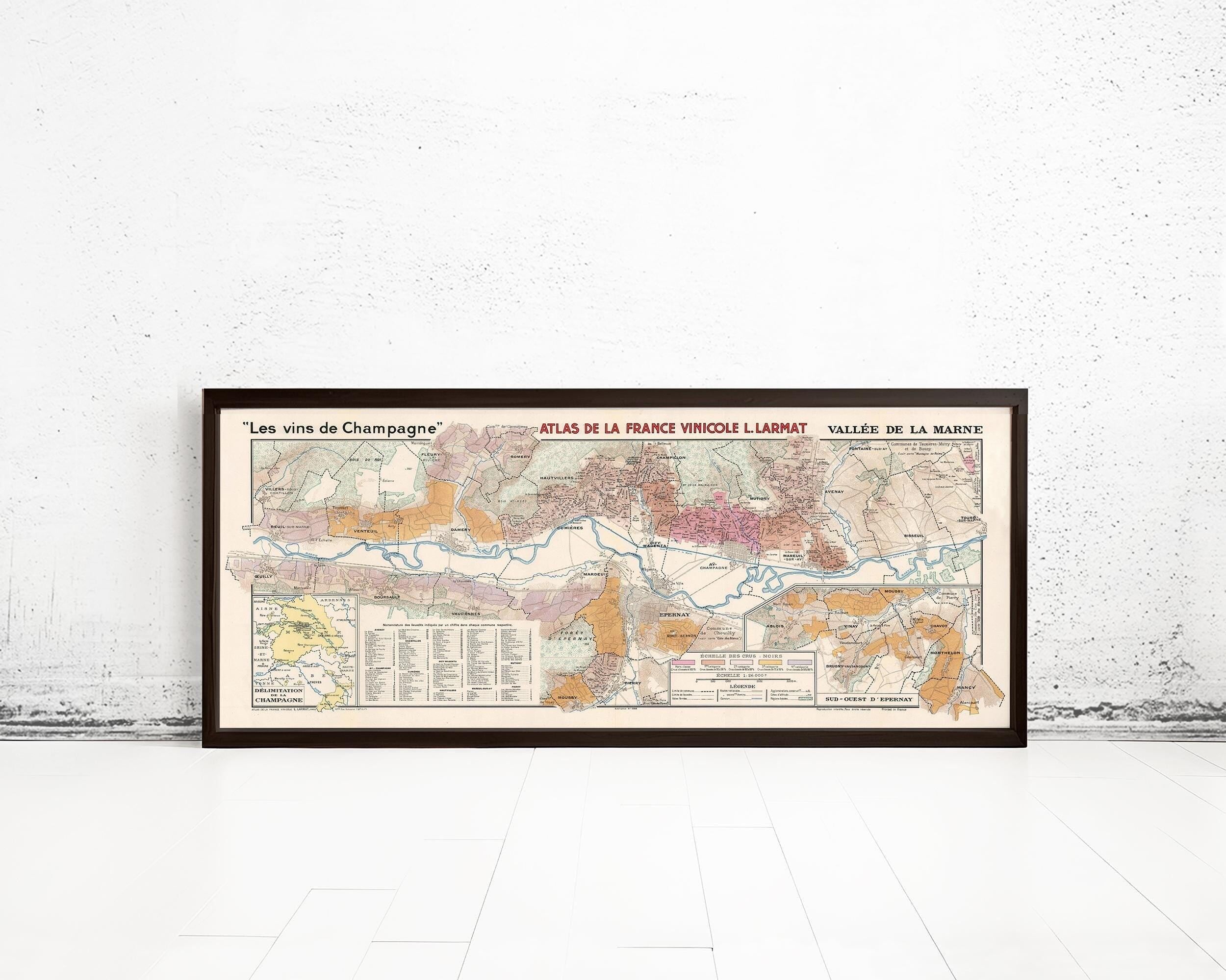 Old France Wine Chart Champagne Carte Vinicole de La Champagne 1944 | Vintage Map Wall Art Print