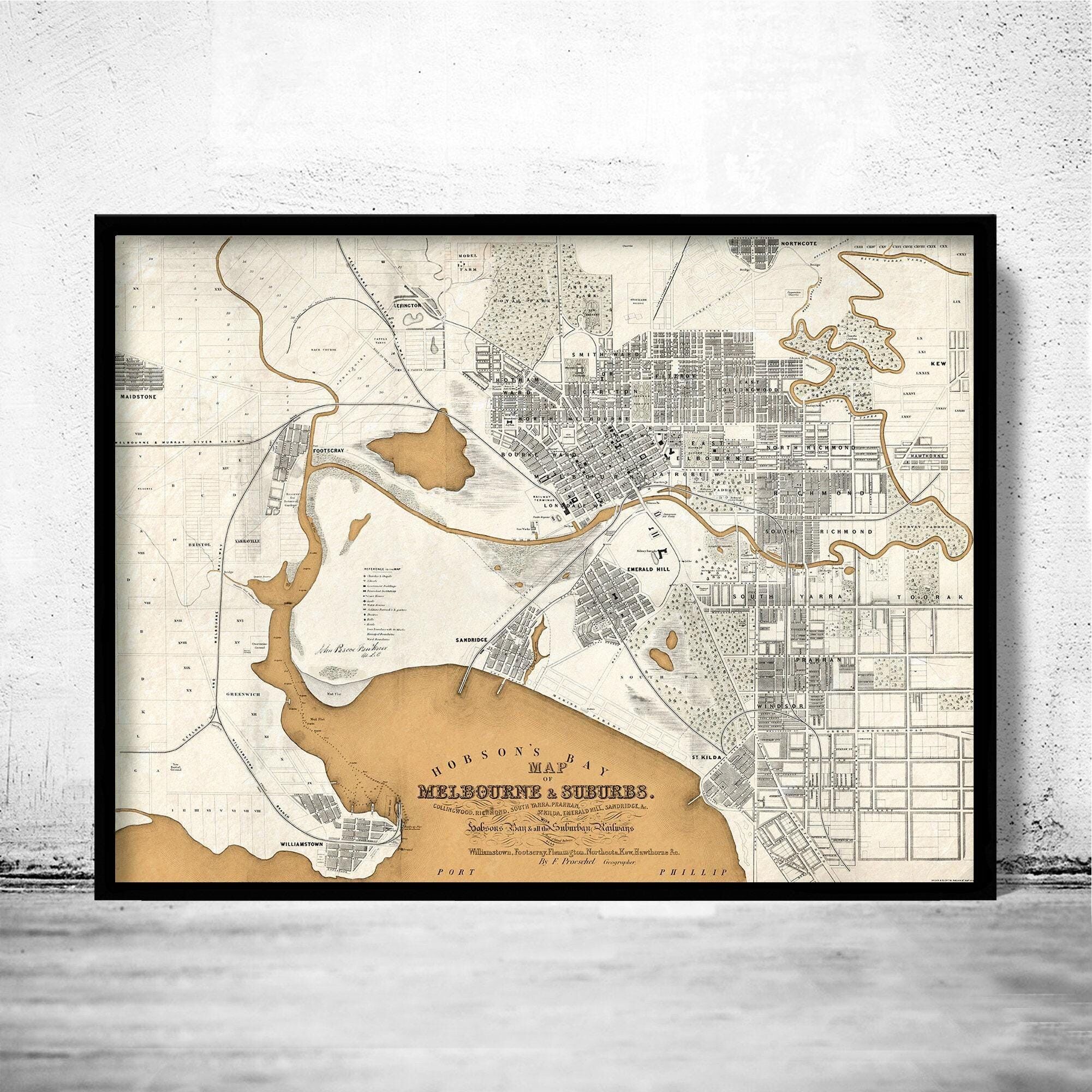 Old Map of Melbourne Australia 1851 Vintage Map Melbourne | Vintage Map Wall Art Print