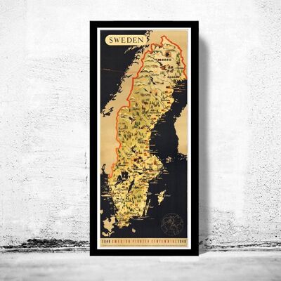 Old Map of Sweden pionner centennial vintage poster | Vintage Map Wall Art Print | Large Poster Print | Home Decor Wall Art