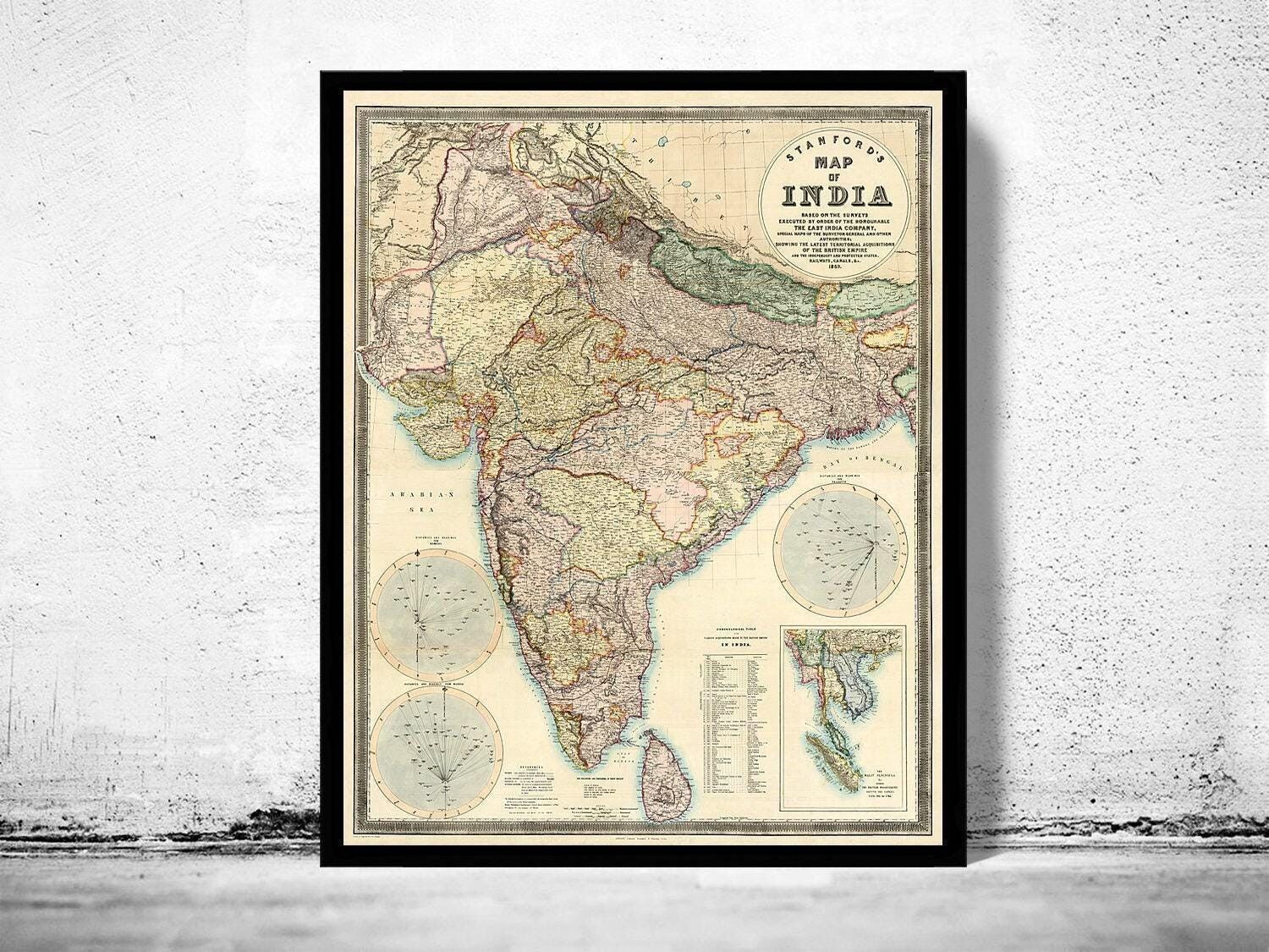 Old Map of  India 1859 Vintage Map | Vintage Map Wall Art Print
