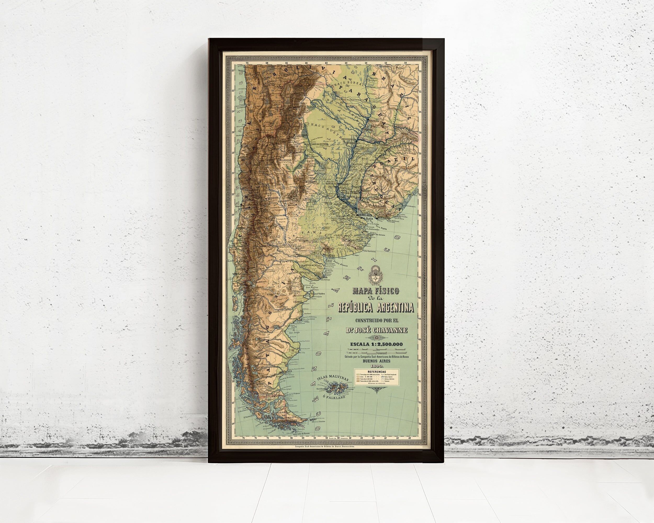 Old Map of Argentina 1890 Vintage Map | Vintage Map Wall Art Print