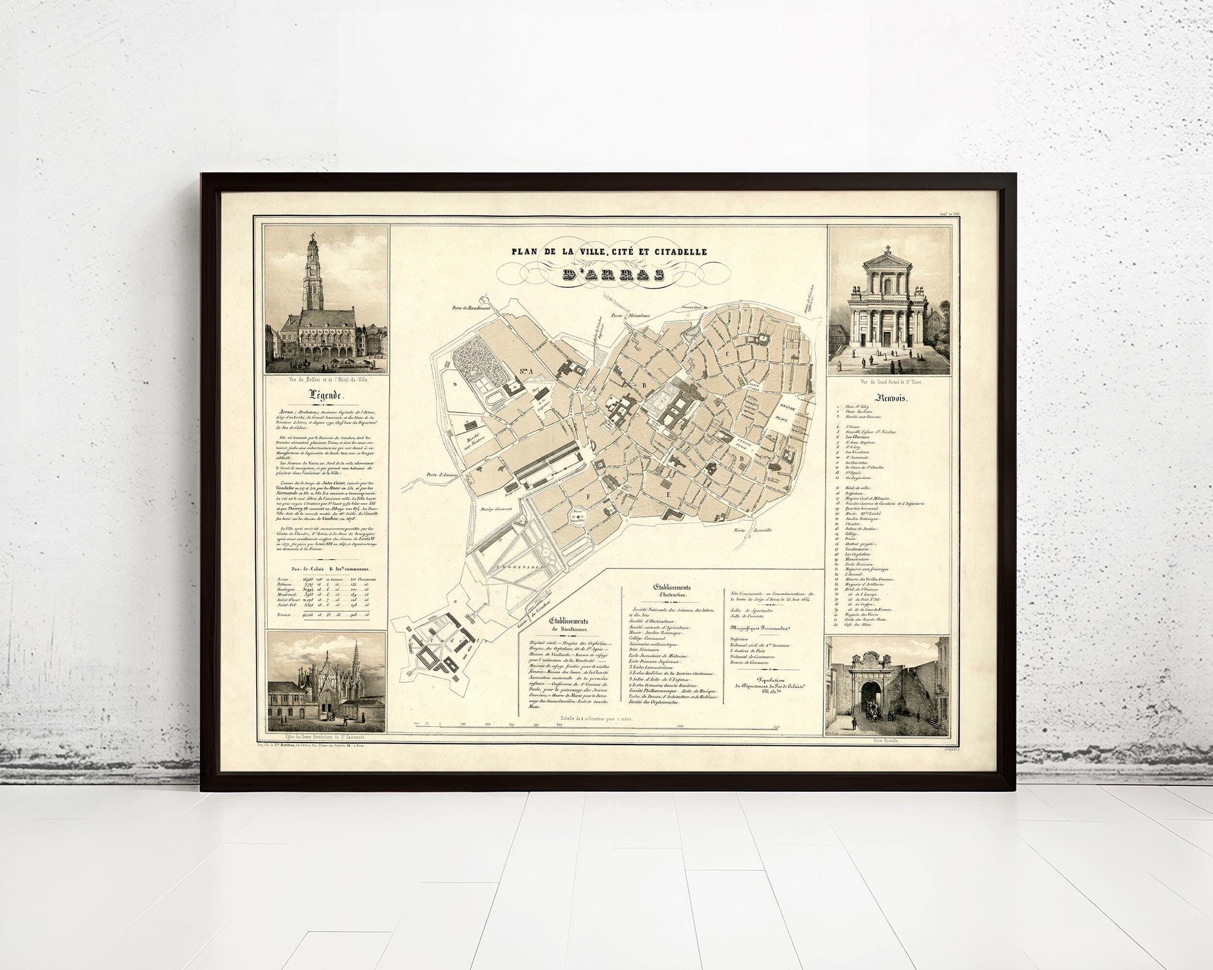 Old Map of Arras France 1894 Vintage Map | Vintage Map Wall Art Print