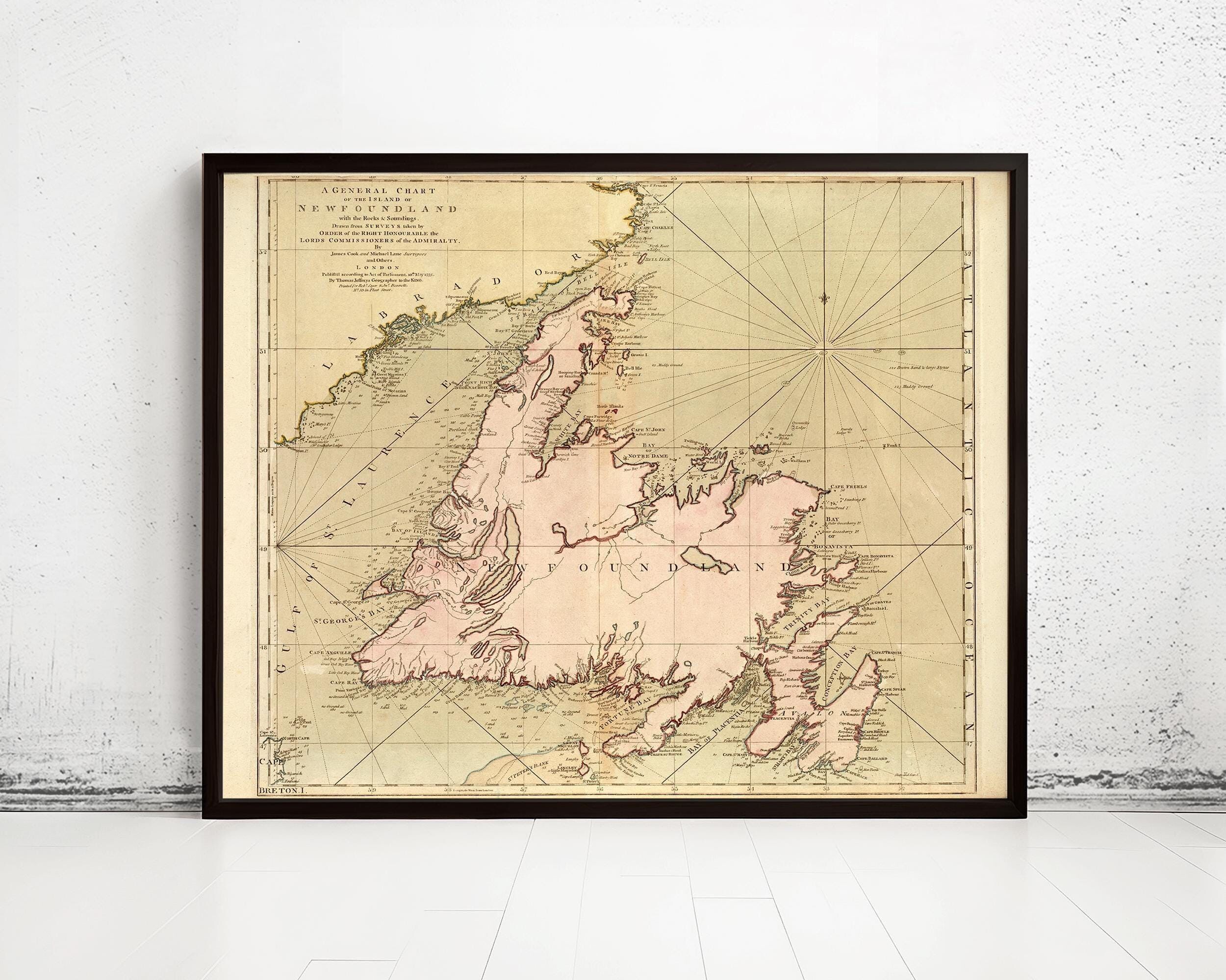 Old Map of Newfoundland Canada 1755 Vintage Map | Vintage Map Wall Art Print