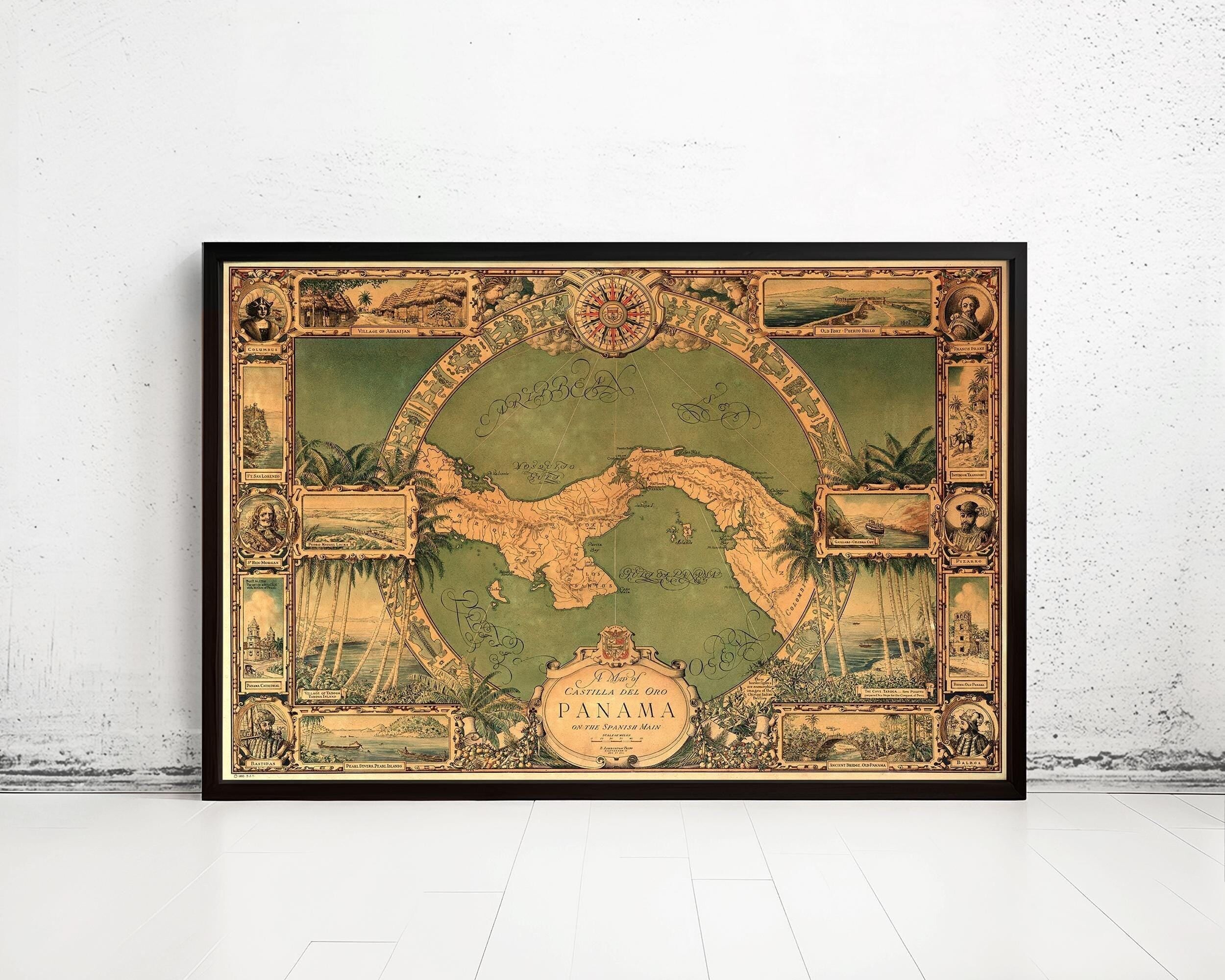 Old Map of Panama Canal Zone 1930 Vintage Map Panama | Vintage Map Wall Art Print