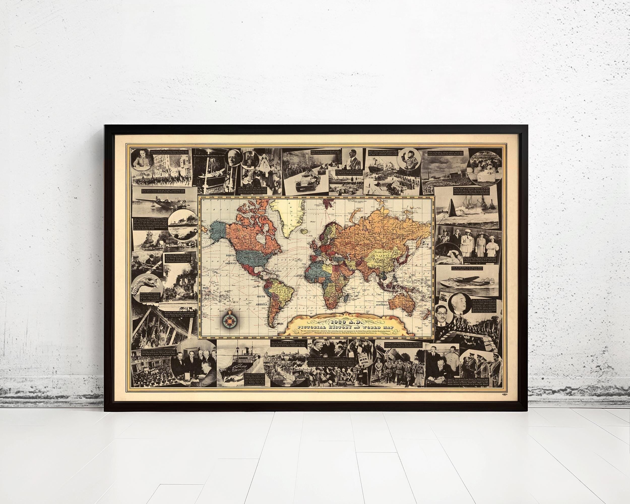 Tabella storica della Seconda Guerra Mondiale, mappa d'epoca del 1939 | Mappa del mondo in regalo, stampa della mappa del mondo | Mappa del mondo d'epoca | Mappa del mondo da parete | Stampa di mappa di grandi dimensioni