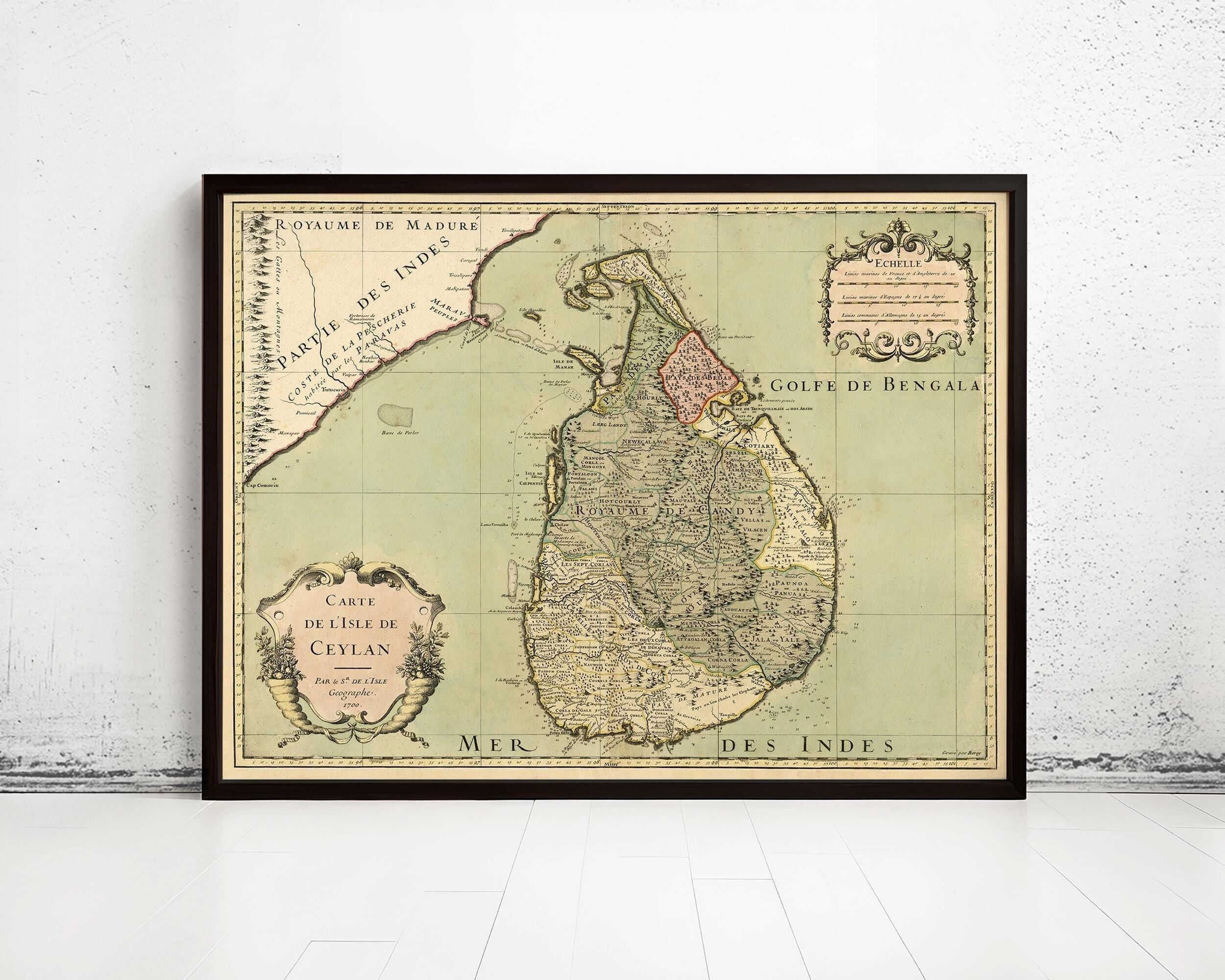 Old Map of Sri Lanka Old Ceylon 1700 Vintage Map | Vintage Map Wall Art Print