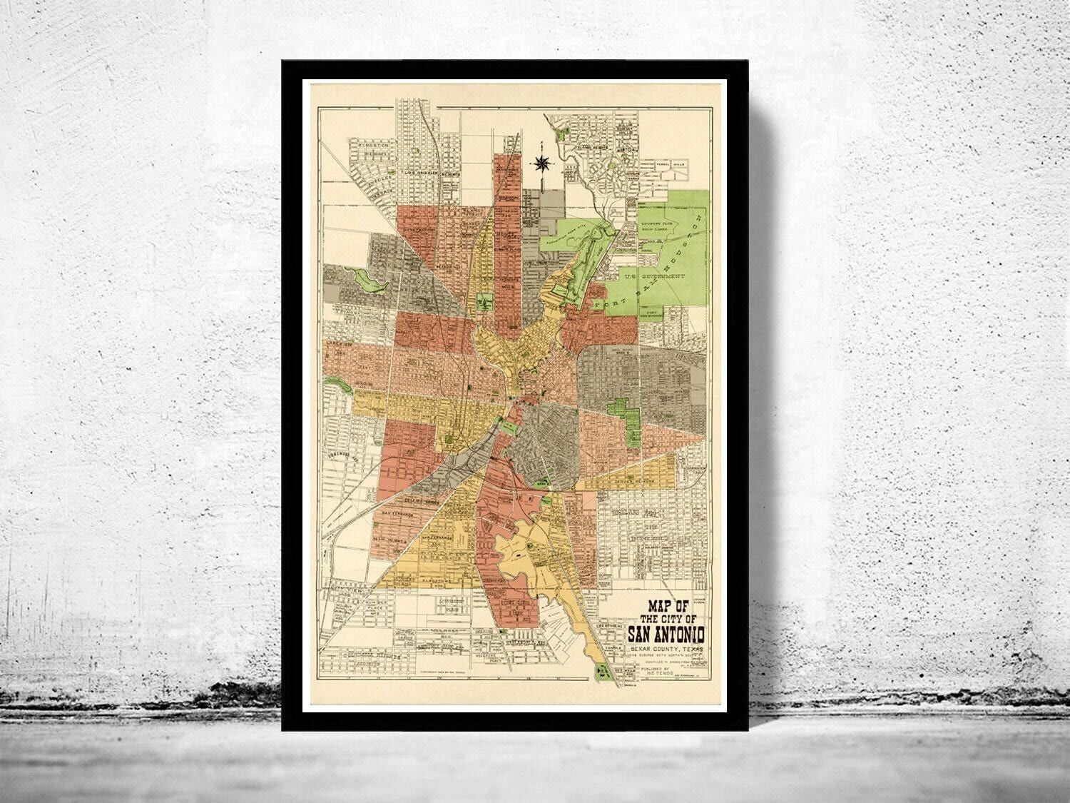 Old map of San Antonio Texas 1924  | Vintage Map Wall Art Print