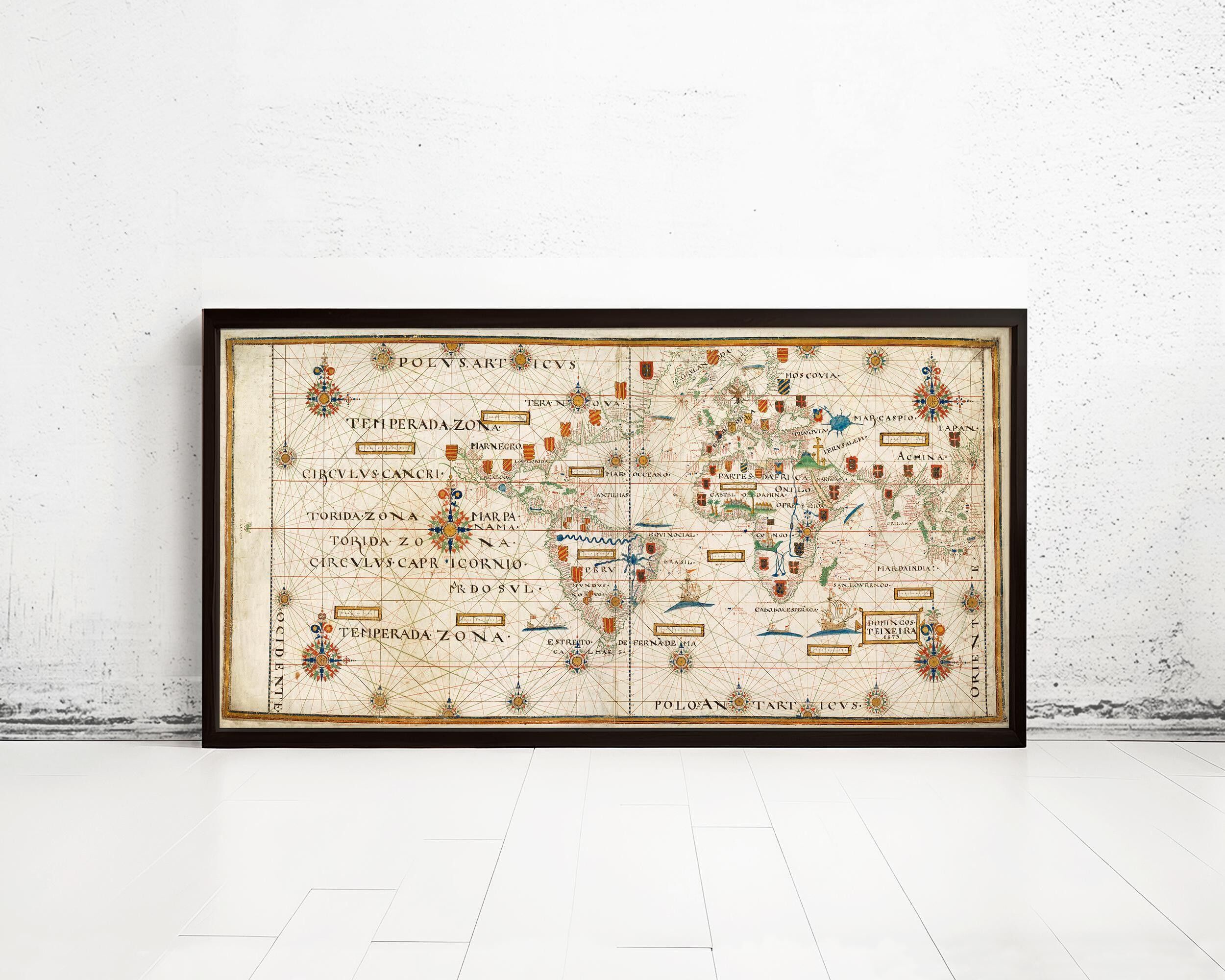 Mappa del Vecchio Mondo, Scoperte Portoghesi, Sec. XVI, Mappa del Mondo da Parete | Mappa del Mondo in Regalo, Mappa del Mondo Stampata | Mappa del Mondo Vintage | Mappa del Mondo da Parete Artistica