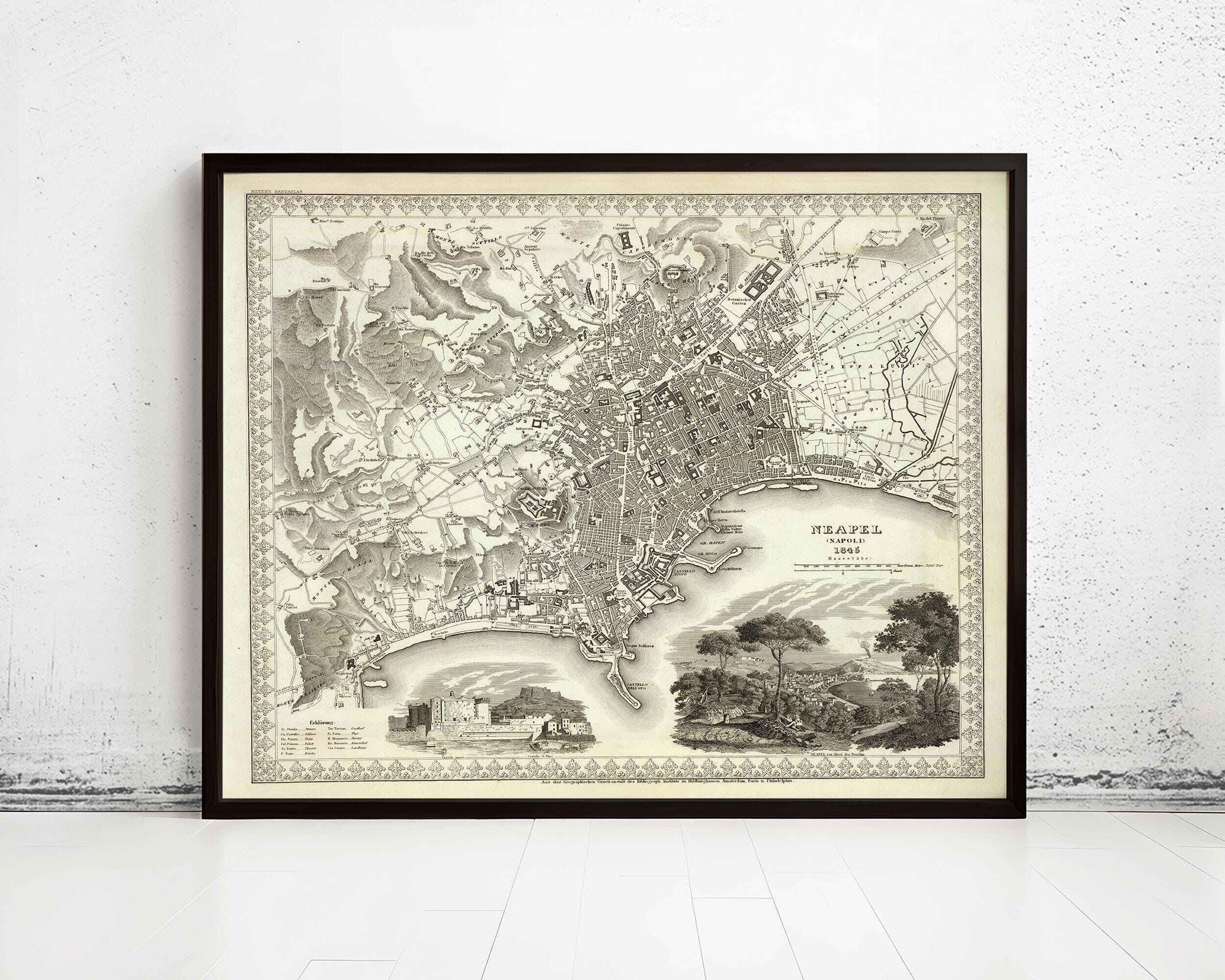Old Map of Napoli Naples Italy 1845 Vintage Map | Vintage Map Wall Art Print