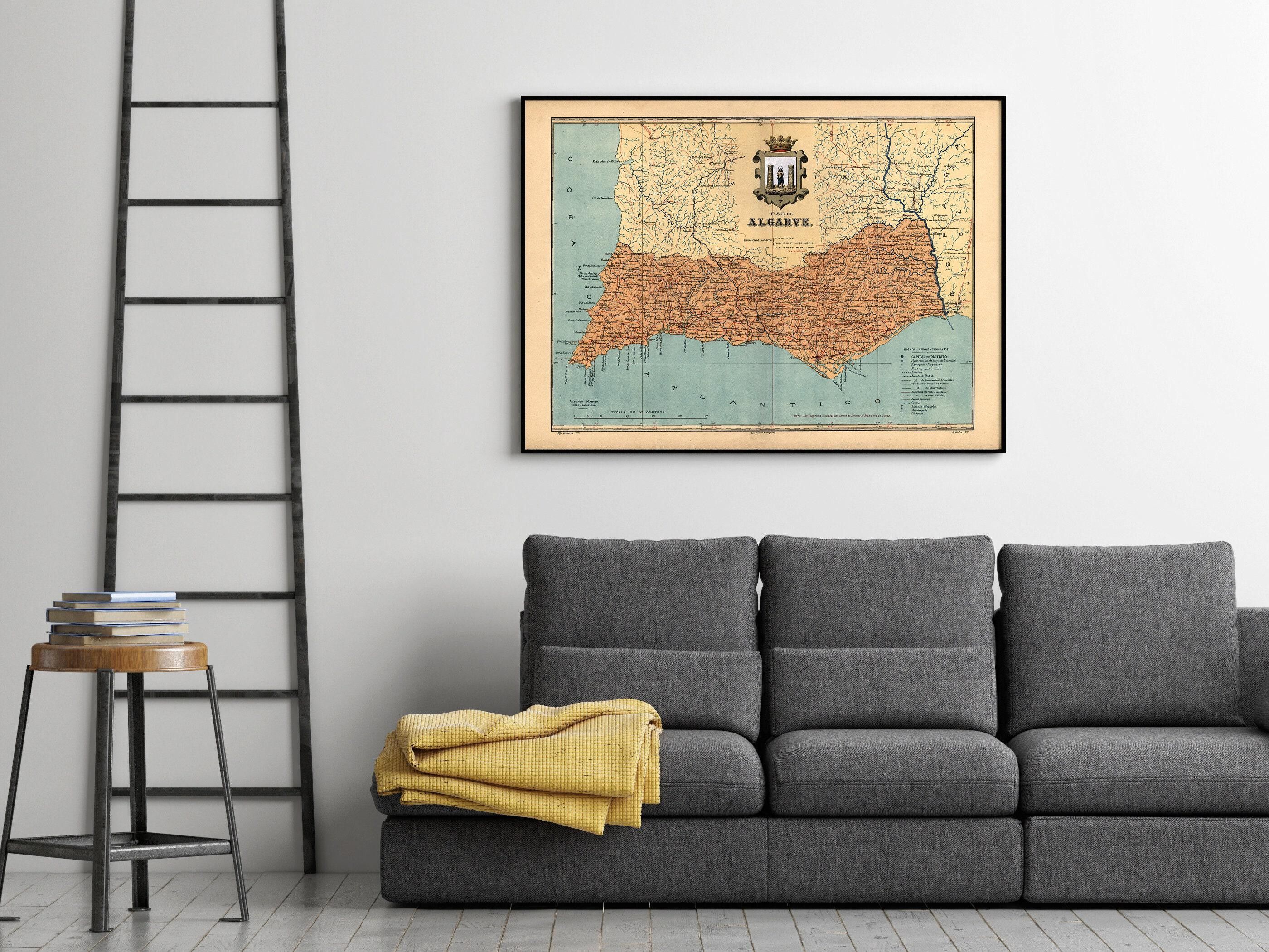 Old Map of Algarve Portugal 1920 Vintage Map| Vintage Map Wall Art Print | Vintage Map of Algarve Wall Map Print | Large Map Print