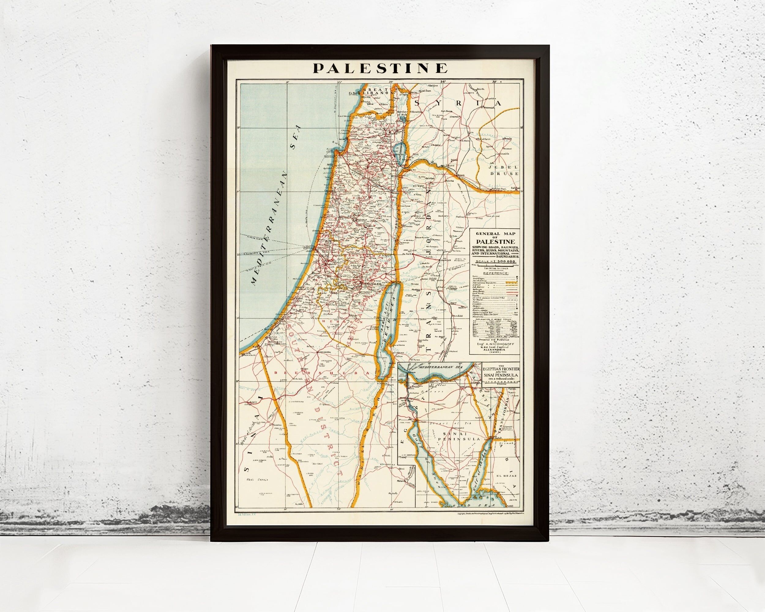 Old Map of Palestine 1942 Vintage Map of Palestine | Vintage Map Wall Art Print |