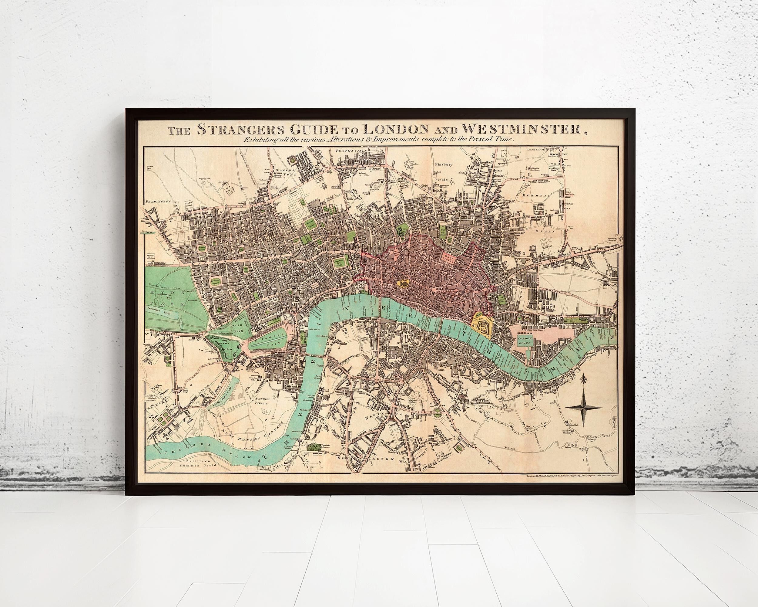 Vecchia mappa di Londra, mappa vintage del 1806 | Stampa artistica da parete con mappa vintage
