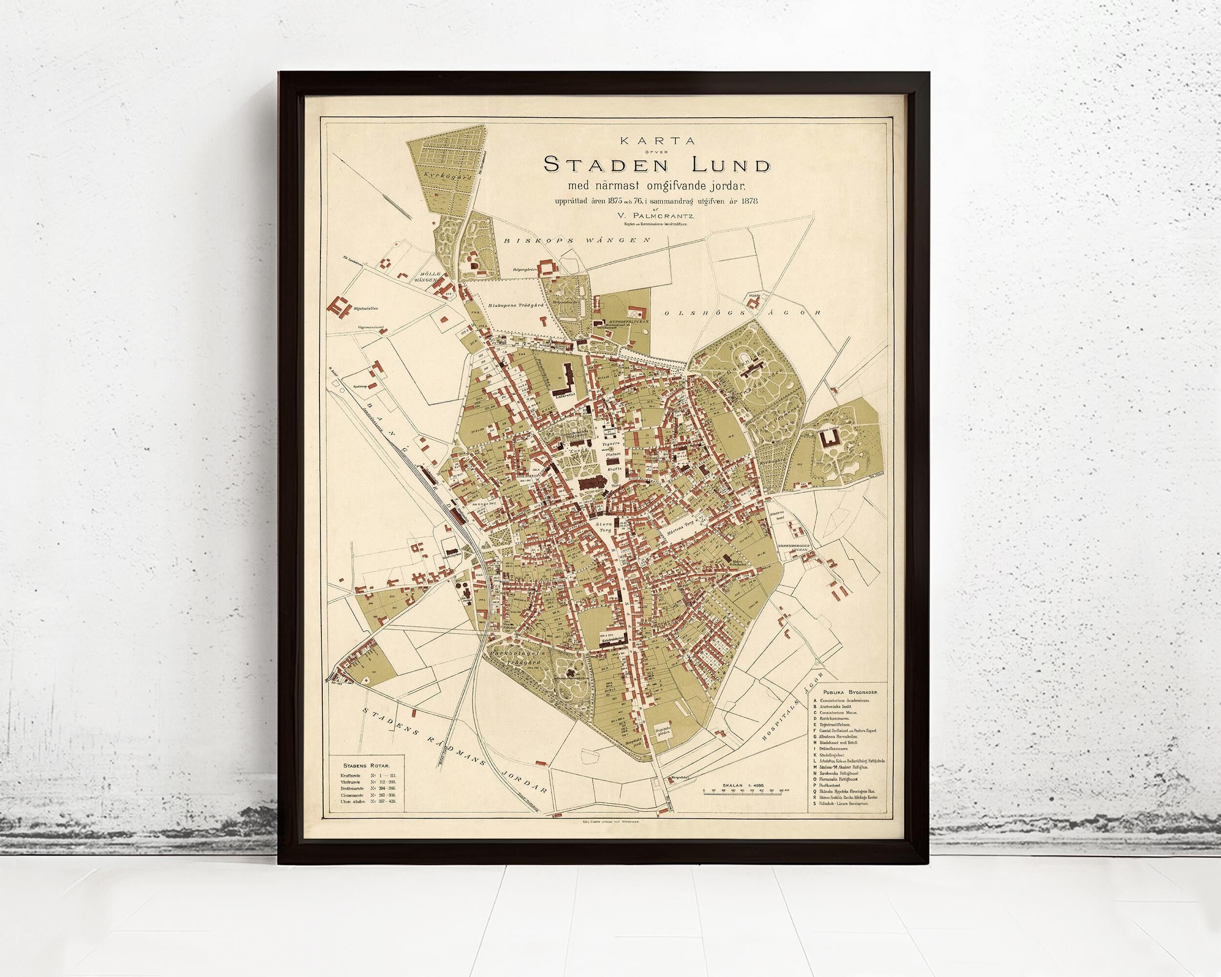 Old Map of Lund Sweden 1875 Vintage Map | Vintage Map Wall Art Print
