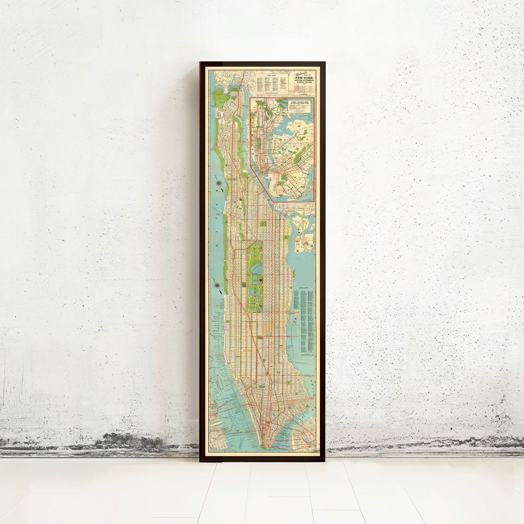 Vecchia mappa della metropolitana di New York, mappa vintage del 1920 | Stampa artistica da parete con mappa vintage