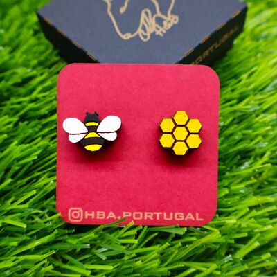 Pendientes de madera con forma de abeja y panal de colores, joya de madera hecha a mano