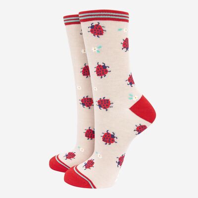 Women's Bamboo Socks - Cream/Red, Ladybird