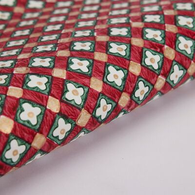Block Printed Wrapping Paper Sheets - BP Floral Checks Scarlet