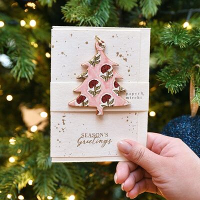 Carte de vœux décorative souvenir avec imprimé en bloc - Arbre marguerite rose