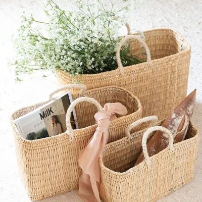 Handwoven Moroccan Rush Tote Basket – Rectangular Market Bag
