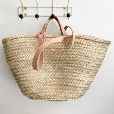 Handwoven Wicker Beach Basket with Leather Handles