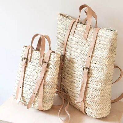 Moroccan Straw Backpack with Adjustable Leather Straps