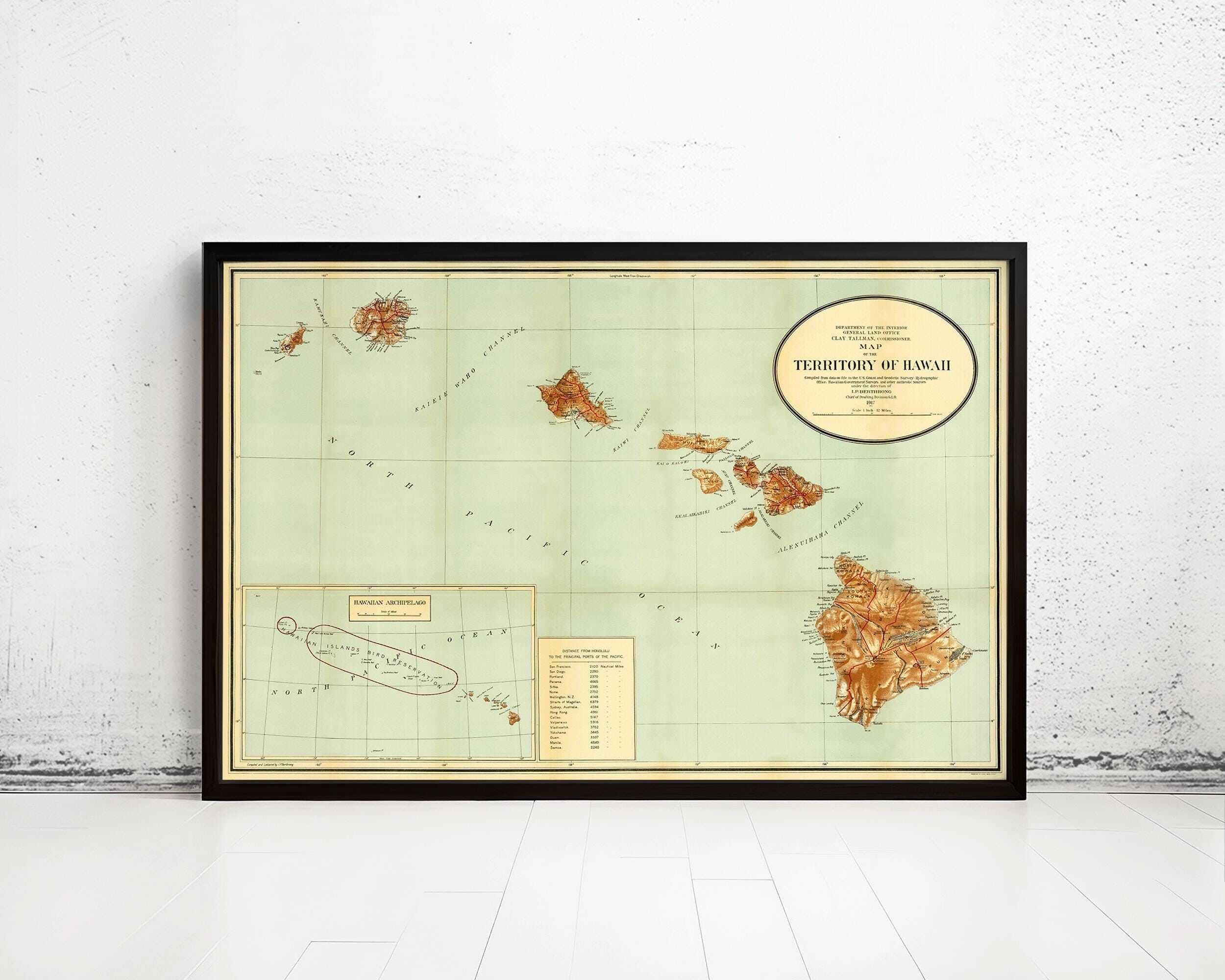 Old Map of Hawaii 1914 Hawaiian Islands Vintage Map | Vintage Map Wall Art Print