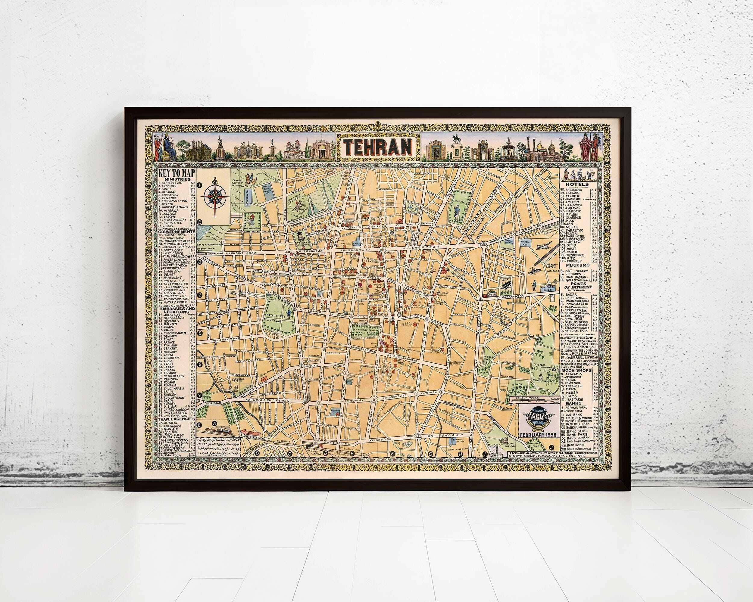 Old Map of Tehran Iran Vintage Map | Vintage Map Wall Art Print