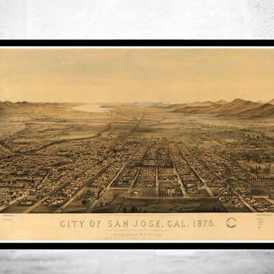 Vintage Panoramic View of San Jose, California, Aerial view United States 1875 | Vintage Map Wall Art Print | Large Map Print
