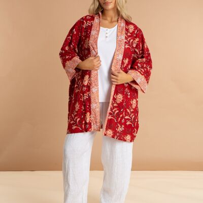 Red Rubra Women's Cotton Kimono
