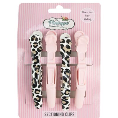 4 Piece Sectioning Clips Pink & Leopard