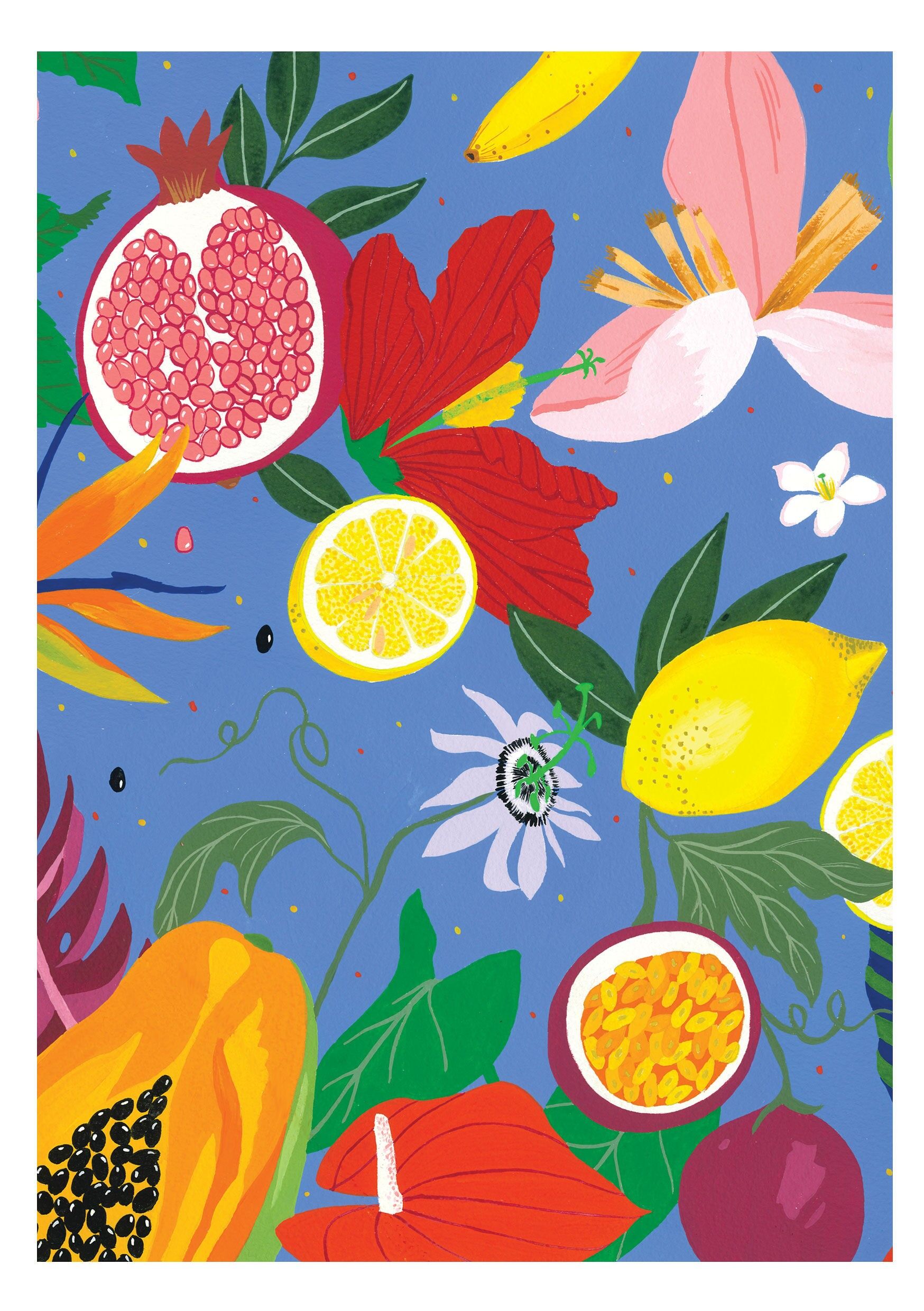 A3 Poster - Exotische Früchte und Blumen