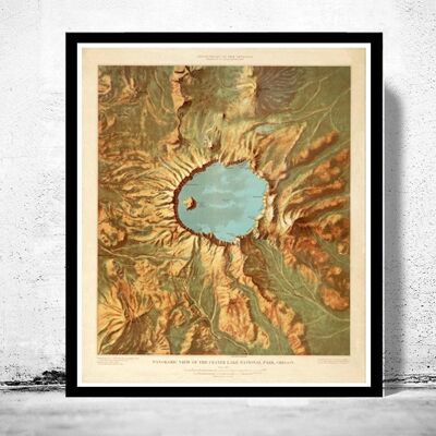 Panoramic View of the Crater Lake National Park Oregon 1915 United States | Vintage Map Wall Art Print | Large Map Print