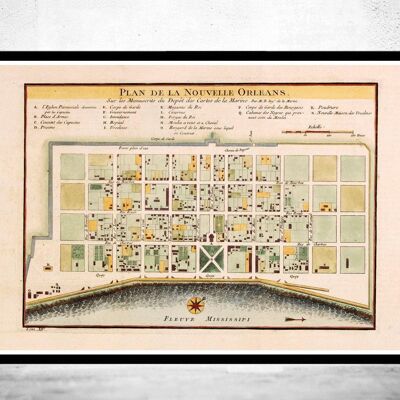Old Map of New Orleans 1764 Vintage Map of New Orleans | Vintage Map Wall Art Print