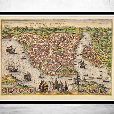 Old View Map of Constantinople Instanbul 1580 Turkey Vintage Map | Vintage Map Wall Art Print |