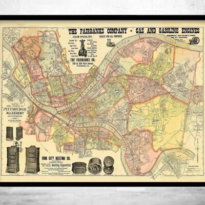 Old Map of Pittsburgh Allegheny 1898 Vintage Map | Vintage Map Wall Art Print
