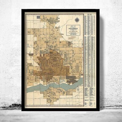 Vecchia mappa di Phoenix, Arizona, mappa vintage del 1947 | Stampa artistica da parete con mappa vintage