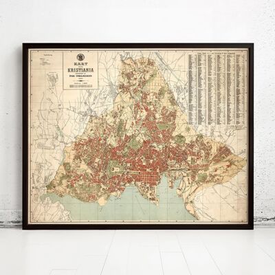 Carte ancienne d'Oslo, Norvège, 1901 | Impression murale vintage