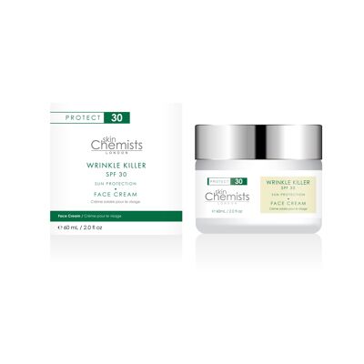 Hidratante de día con protección solar antiarrugas FPS 30, ácido hialurónico, antioxidantes y ácido cítrico (fórmula híbrida)