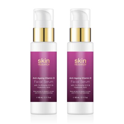Siero anti-età alla vitamina D con coenzima Q10 e acido ialuronico Skin Research da 60 ml, confezione risparmio doppio