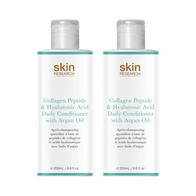Après-shampoing quotidien Skin Research au peptide de collagène et à l'acide hyaluronique avec huile d'argan 250 ml, pack économique double