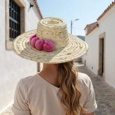 Handwoven Moroccan Pompom Straw Beach Hat