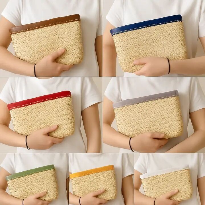 Marokkanische Palmblatt-Clutch – Handgefertigte rechteckige Tasche mit Lederfinish