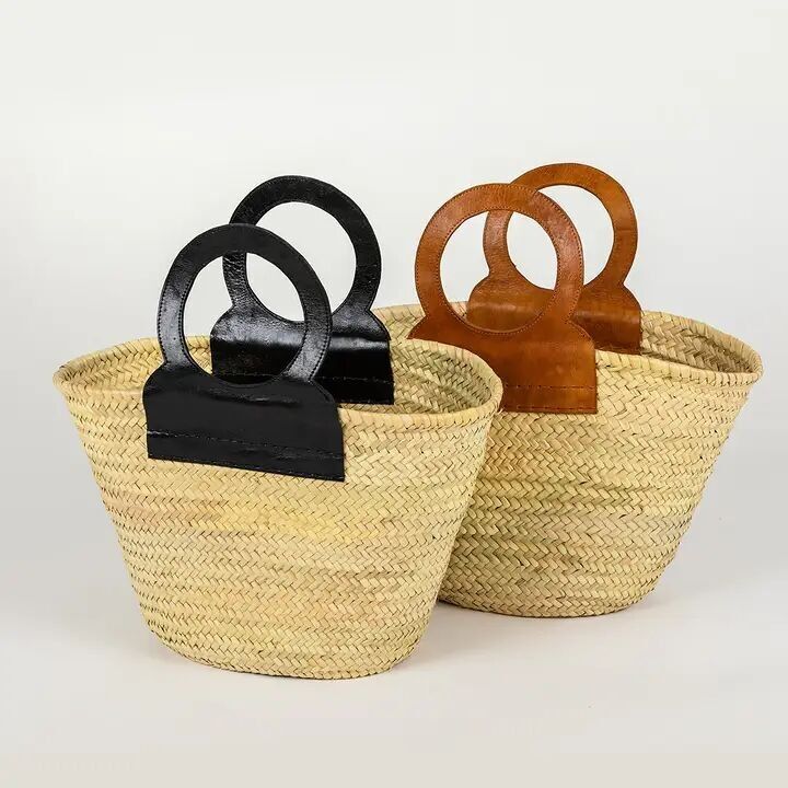 Tan Raffia French Shopper – Tragetasche mit rundem Griff, handgefertigt in Marokko