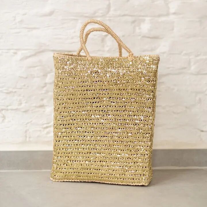 Saint Tropez Gold Paillettenkorb – Handgewebte Tasche aus Palmblättern