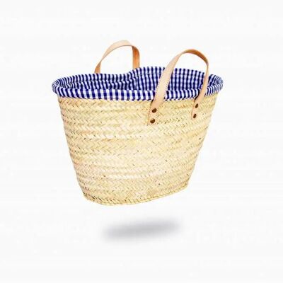 Handwoven Moroccan Palm Straw Picnic Basket “Majorelle”