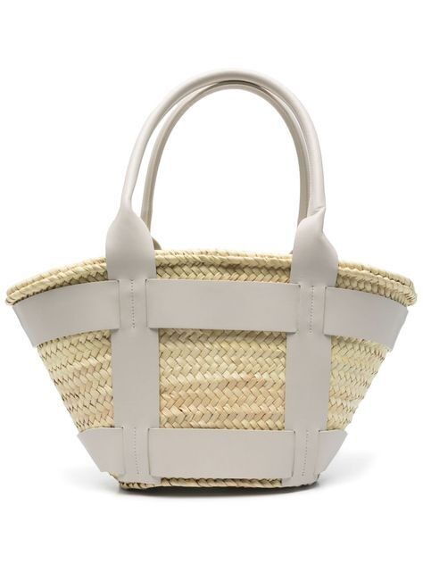 Stroh-Einkaufstasche – Luxuriöser Palmblattkorb mit Lederpatch und Griffen