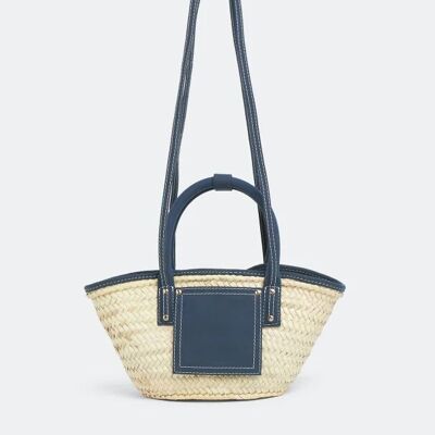 Sac fourre-tout en paille – Panier de luxe en feuille de palmier avec patch en cuir