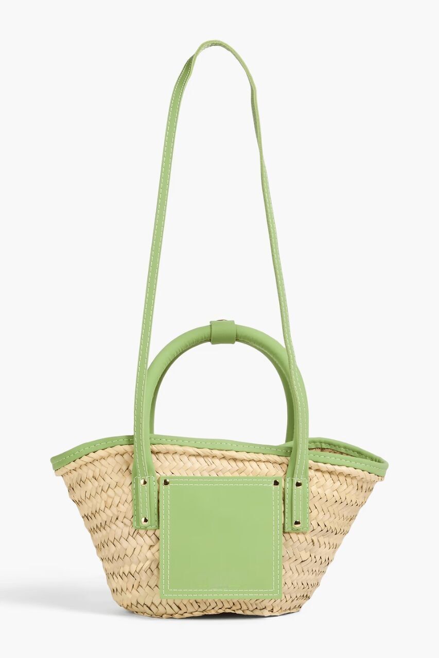 Stroh-Einkaufstasche – Luxuriöser Palmblattkorb mit Lederpatch