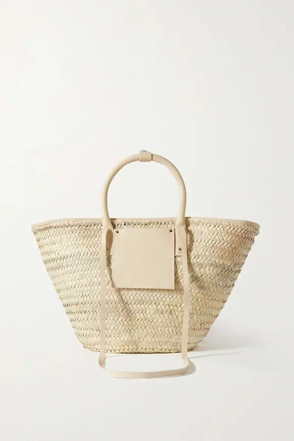 Stroh-Einkaufstasche – Luxuriöser Palmblattkorb mit Lederpatch