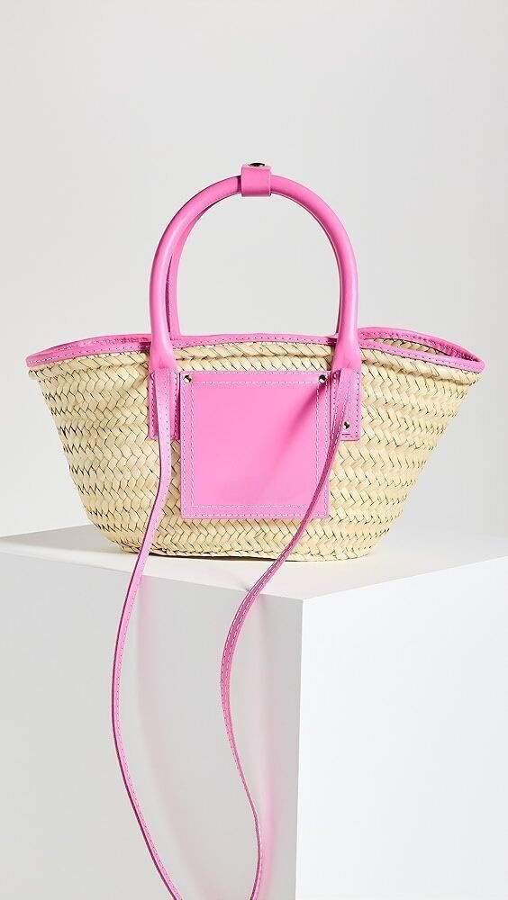 Stroh-Einkaufstasche – Luxuriöser Palmblattkorb mit Lederpatch